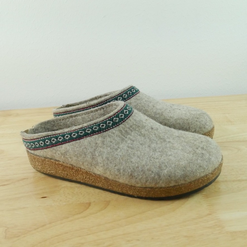Haflinger Grizzly Classic Wool Clogs Oatmeal Grey Mules Womens 38 Euro 7 US